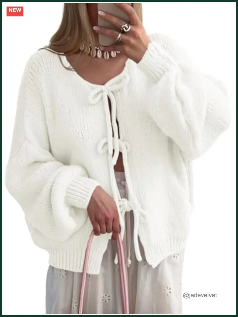 Oversized Tie Front Cardigan Long Sleeve Bow Knit Sweater Womens